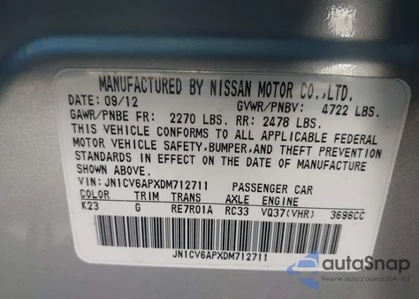 2013 Infiniti G37 Journey from USA, damaged, VIN JN1CV6APXDM712711